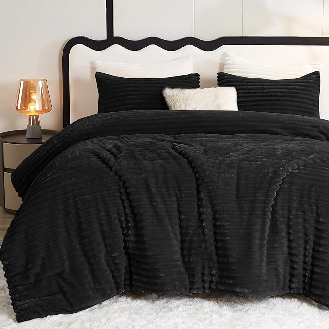 Fluffy Full Size Comforter Sets - Super Soft Faux Fur Cream White Comforter Queen Size