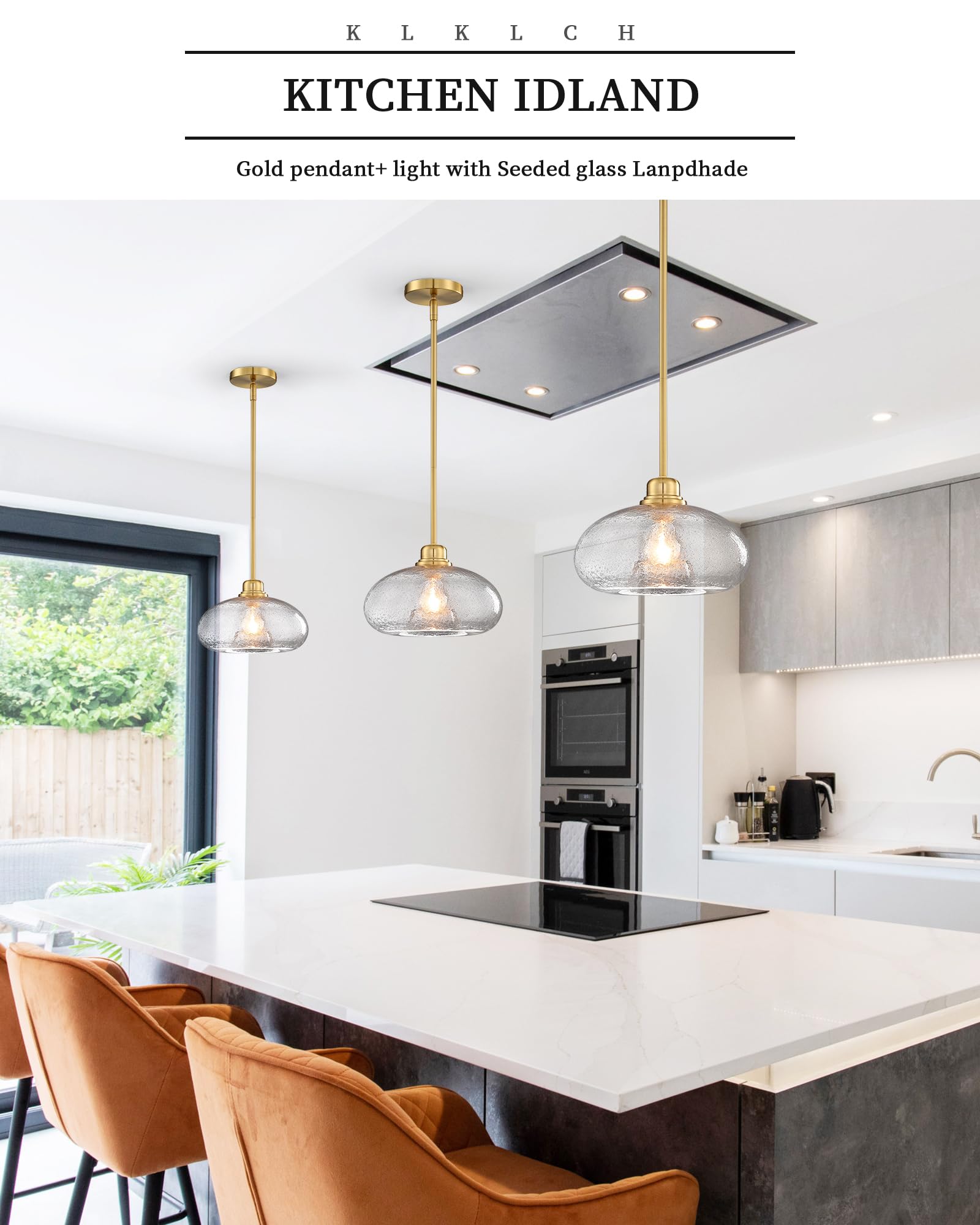 11" Large Pendant Lights - 2 Pack Modern Gold & Grey Glass Chandelier