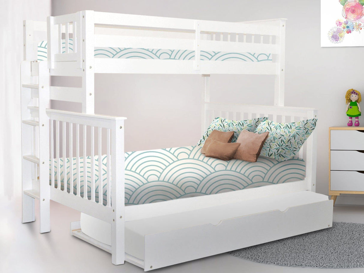 BK961EL-Trundle Bunk Bed, Twin over Full, White