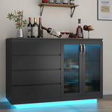 Wine Bar Cabinet with LED Lights, Home Coffee Bar Cabinet with 4 Drawers