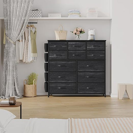 12 Dresser for Bedroom, Chest of Drawers for Bedroom with Side Pockets and Hooks