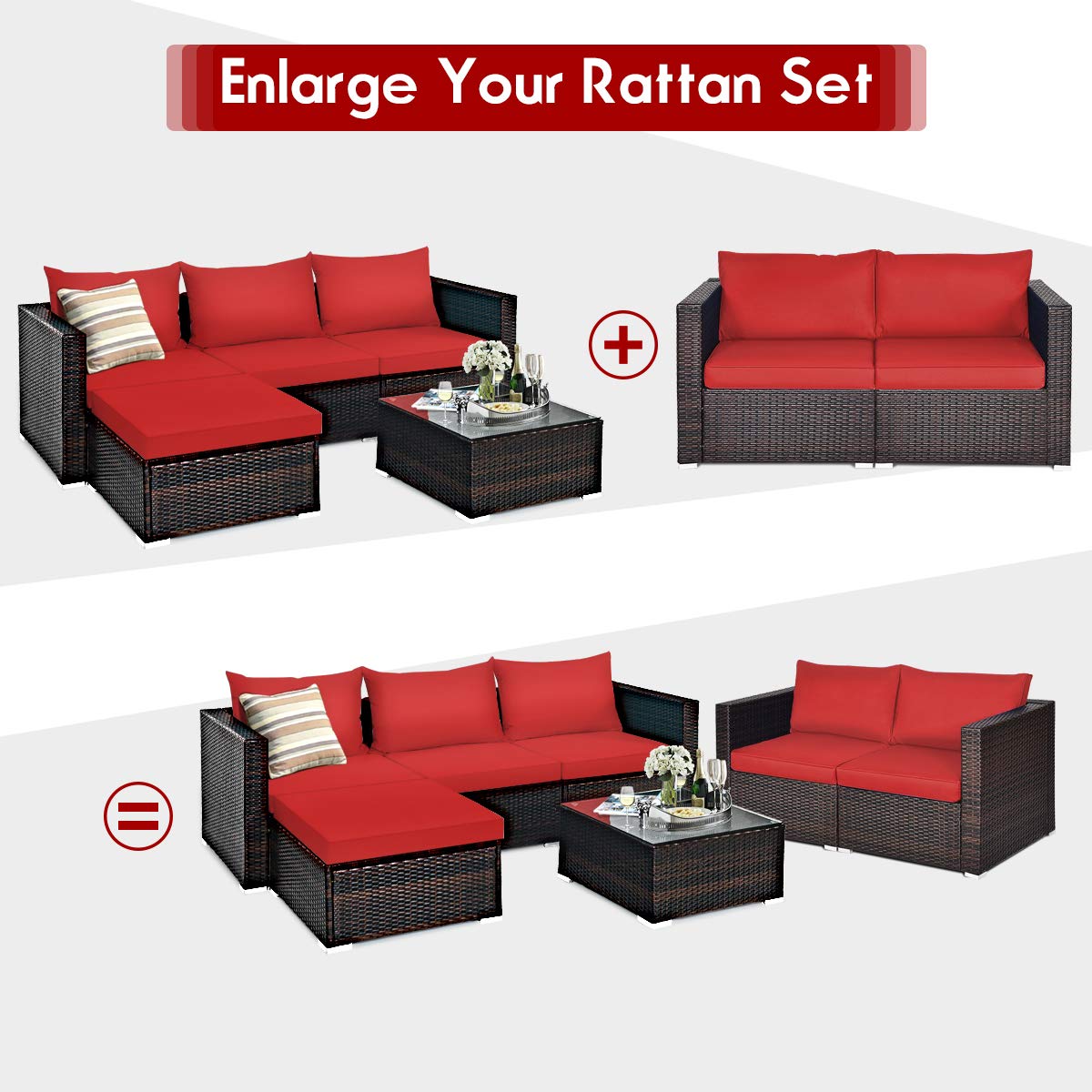 Wicker Loveseat 2 Piece, Patio Furniture Couch with Removable Cushions
