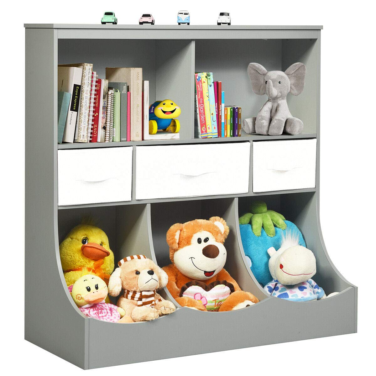 3-Tier Kids Bookcase Toddler Storage Organizer Cabinet Shelf w/ 8 Compartment