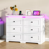 White Nightstand with Charging Station, Charging Nightstand with 3 Storage Drawers,