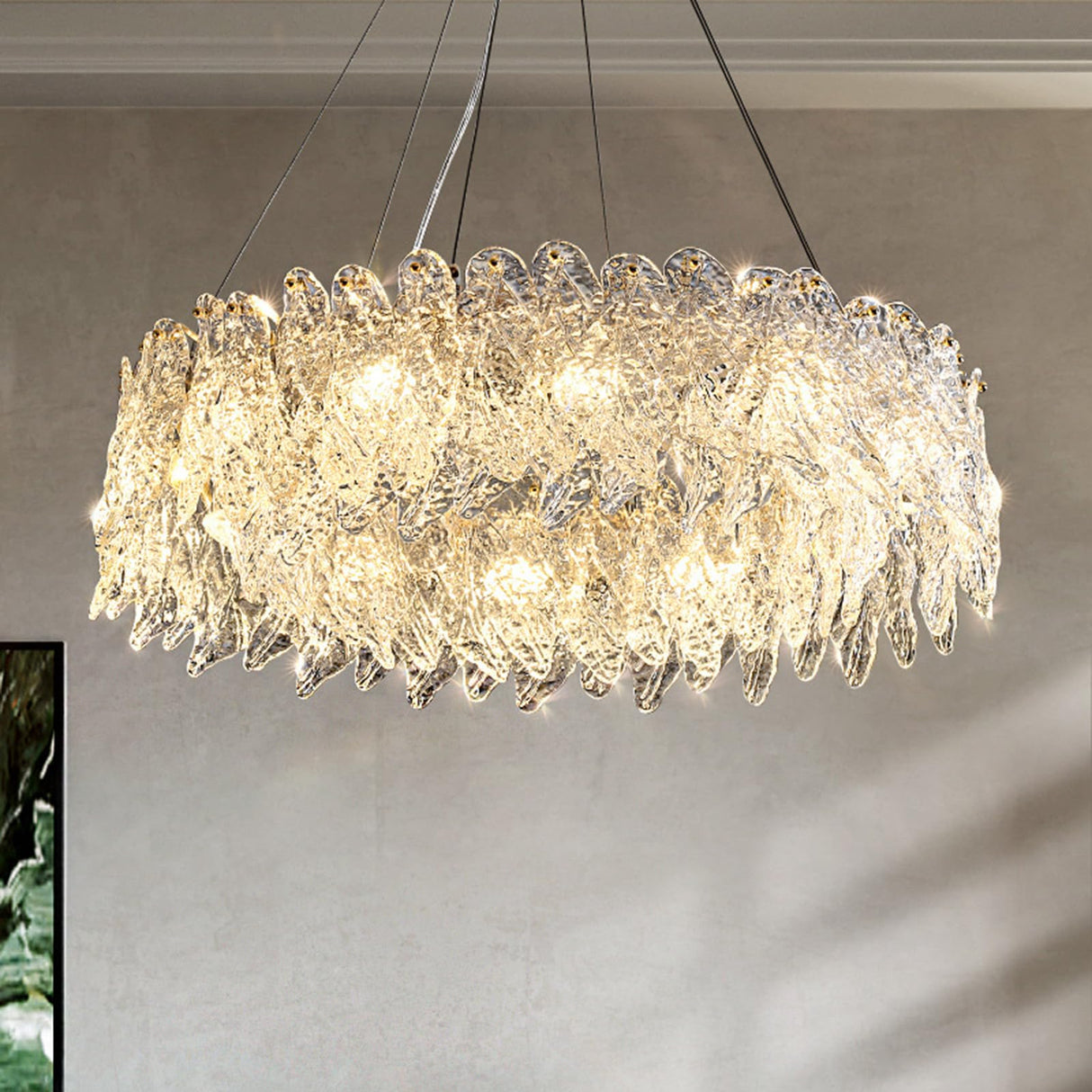 8-Lights Golden Finish Classic Glass Chandelier Ceiling Light for