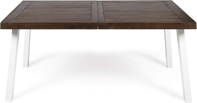 Della Acacia Wood Dining Table, Natural Stained with Rustic Metal,