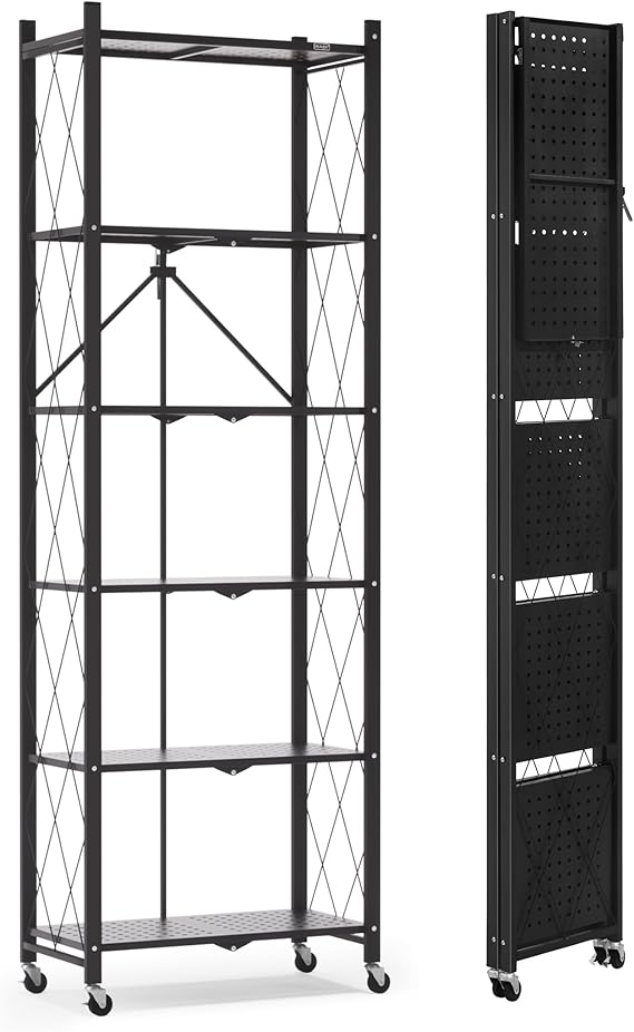 73.6 Inch Folding Bookshelf, 6 Tier Metal Bookcase and Bookshelves