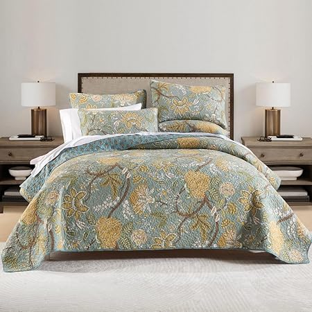 Cotton Bedspread Bedding Coverlet Quilt Sets, Reversible Vintage Branch