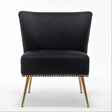 Thia Armless Velvet Accent Chair for Living Room, Elegant Seat with Nailhead Trim, Gold