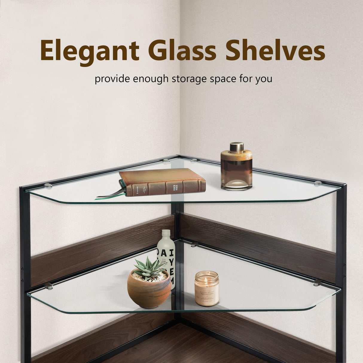 Small Corner Dog Crate Furniture with Glass Shelves