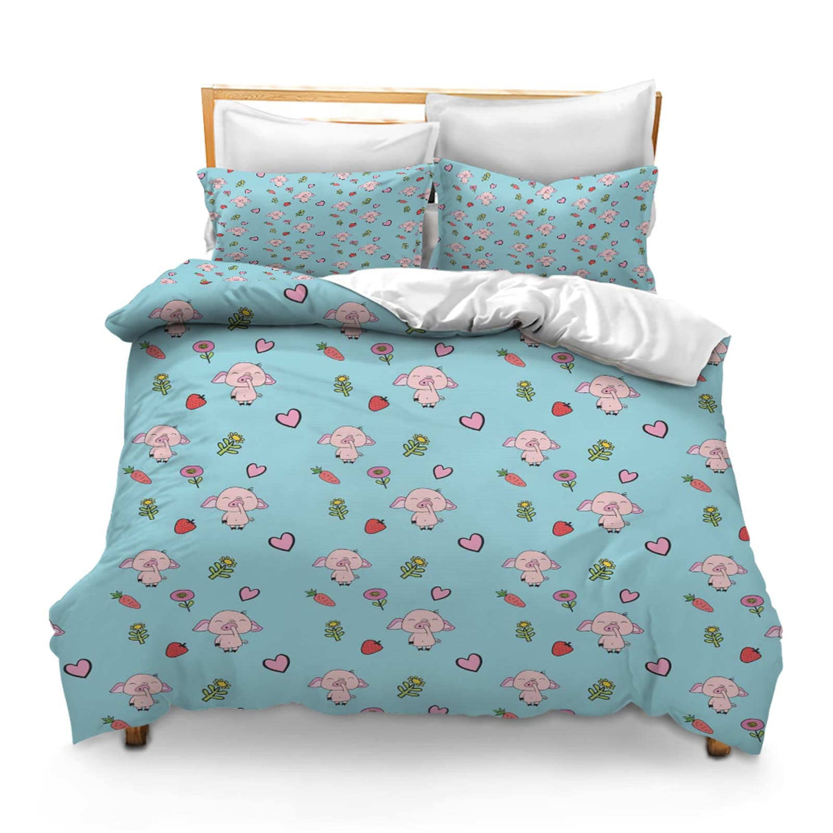 Printed Comforter Cover Set Full Piggy Seamless Scrapbooking Flowers Pattern Design Wallpaper for Kids Girls Bedding Quilt Bed Cover Sets