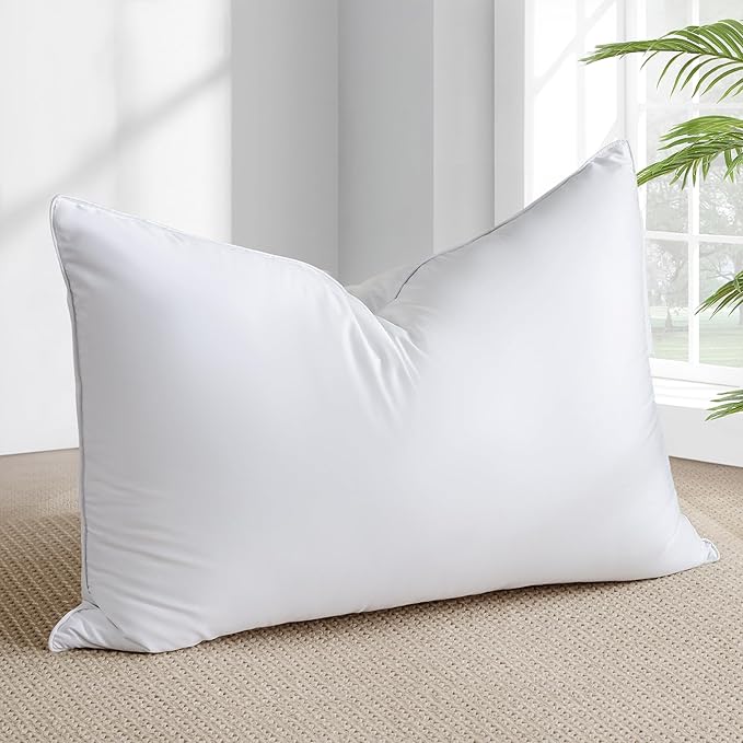 Goose Feather Down Pillows Queen Size Set of 2 - Luxury Soft Feather Down Pillow for Sleeping - Hotel Quality Bed Pillows - Wrapped in Polyester (Solid White, 20x30 Inches)