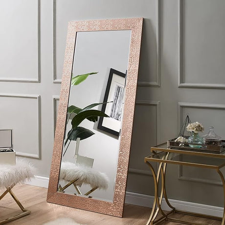 Oversized Full-Length Mirror – Large Mosaic Decorative Wall Mirror with Faux Wood Frame – Elegant Tall Full-Body Floor Mirror in Silver for Bedroom and Living Room