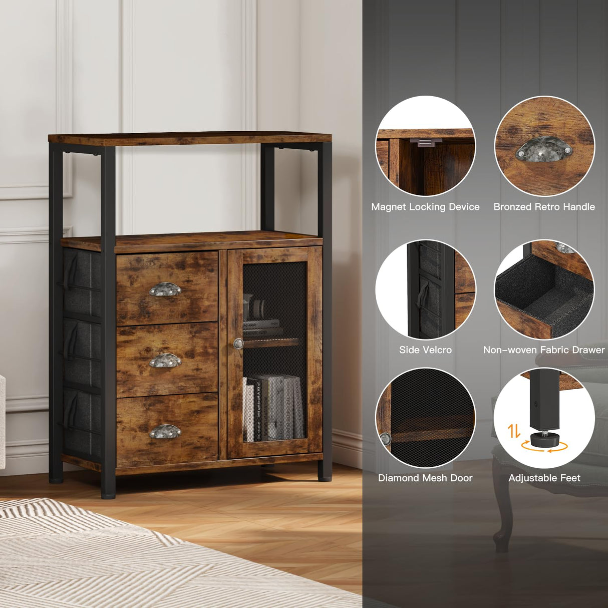 Storage Cabinet, Bathroom Storage Cabinet Organizer with 3 Removable Drawers and 1 Door,