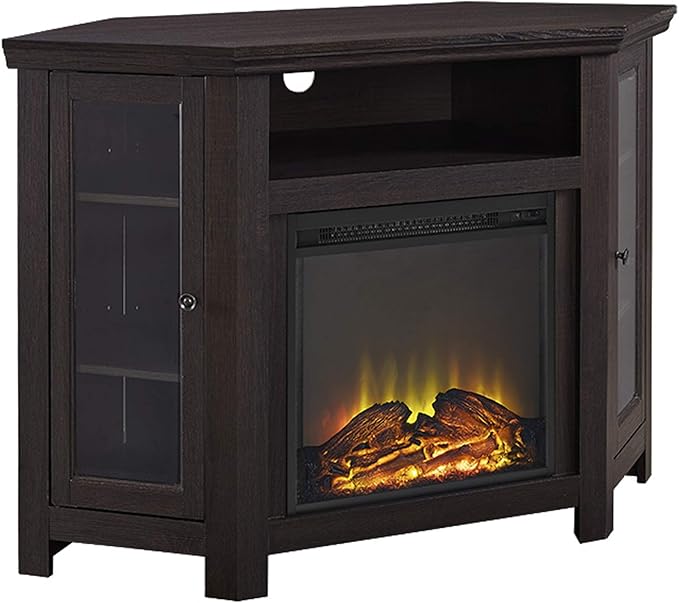 Classic Glass Door Fireplace Corner TV Stand for TVs up to 55 Inches, 48 Inch, White Oa