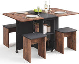5-Piece Folding Dining Set with Storage & Wheels