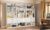 White Bookshelf, 71" Tall Bookcase with 2 Drawers, Wooden Bookcases 4-Tier Open Shelves