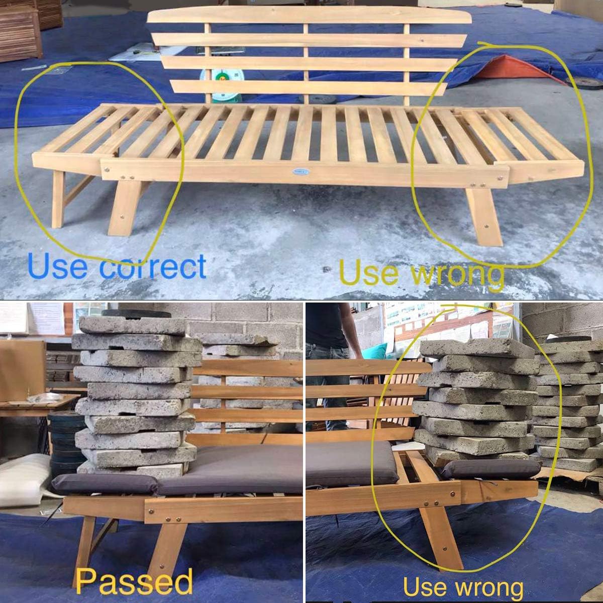 Acacia Wood Patio Convertible Couch Sofa Bed with Adjustable Armrest