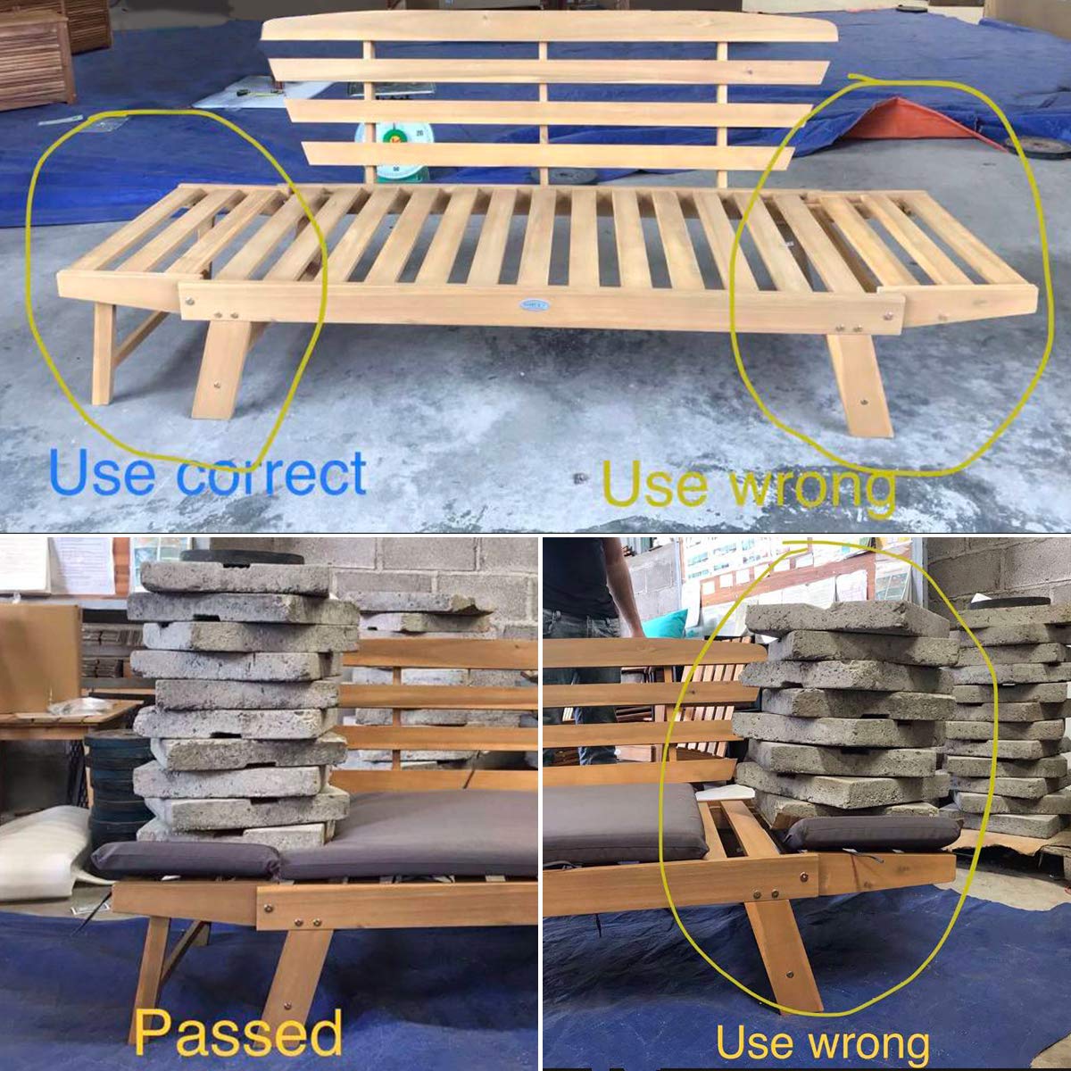 Acacia Wood Patio Convertible Couch Sofa Bed with Adjustable Armrest