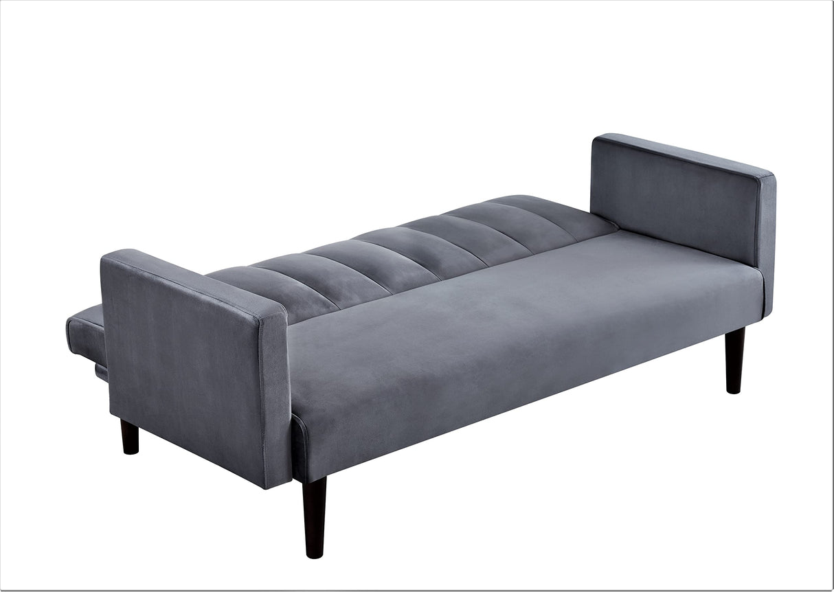 Regal Modern Convertible Full Out Futon Sofa Compact Channel Stitch Velvet Sleeper Couch Bed for Living Room, Bedrooms, Apartments, and Dorm, 72 Inch, Grey