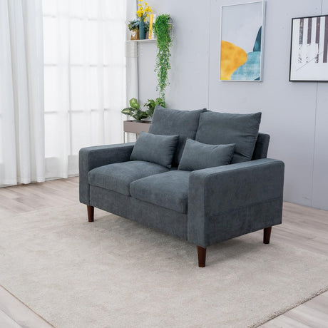 54.5" Small Loveseat Couch Sofa, Fabric Upholstered 2-Seat Sofa, Love Seat Furniture with Wood Leg for Small Space, Living Room, Apartment (Gray Linen, Track Arm-2 Seater)