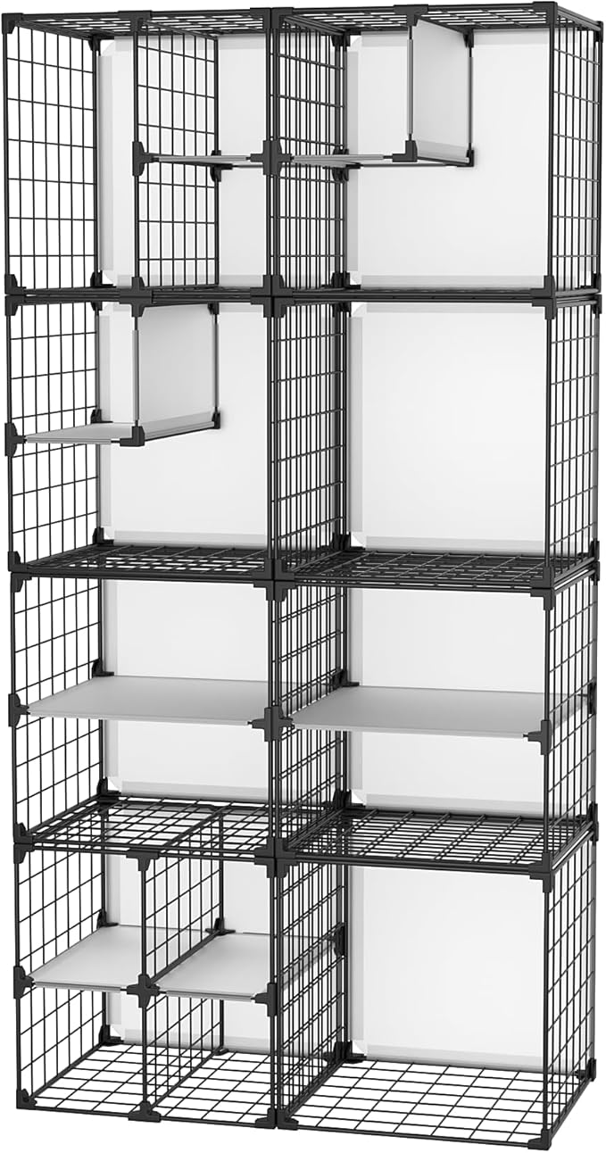 Wire Grid Storage Shelves, Stackable 6 Cube Storage Shelf, Closet Organizer, Metal Shelving Unit, Bookcase Bookshelf, Black
