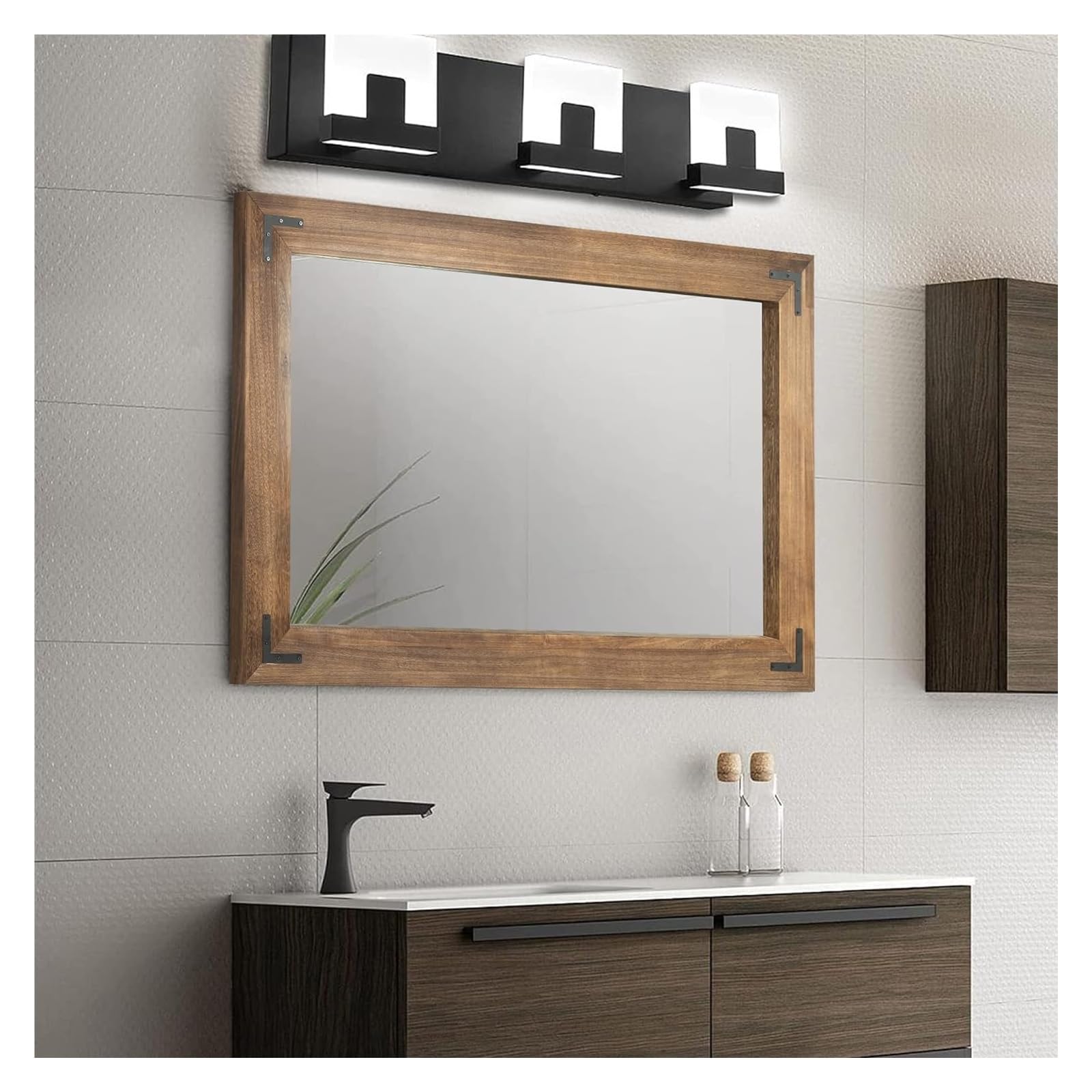 Rustic Wooden Framed Wall Mirror, Natural Wood Bathroom Vanity Mirror Compatible