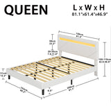 Queen Bed Frame with LED Lights(Smart APP Control), Upholstered Modern Platform Bed