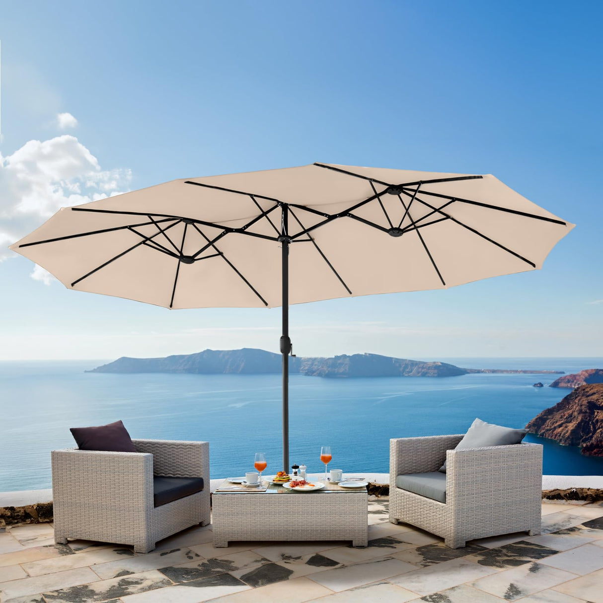 15ft Large Patio Umbrella, Outdoor Double-Sided Market Umbrella with Crank Handle,