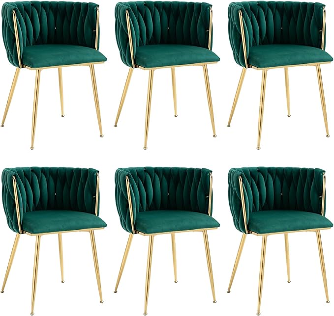 Velvet Dining Chairs Set of 4, Modern Upholstered Dining Chairs with Gold Metal Legs for