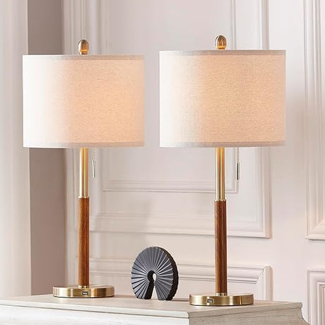 Bedside Lamps Set 2, 3 Way Full Dimming lamp with USB Ports