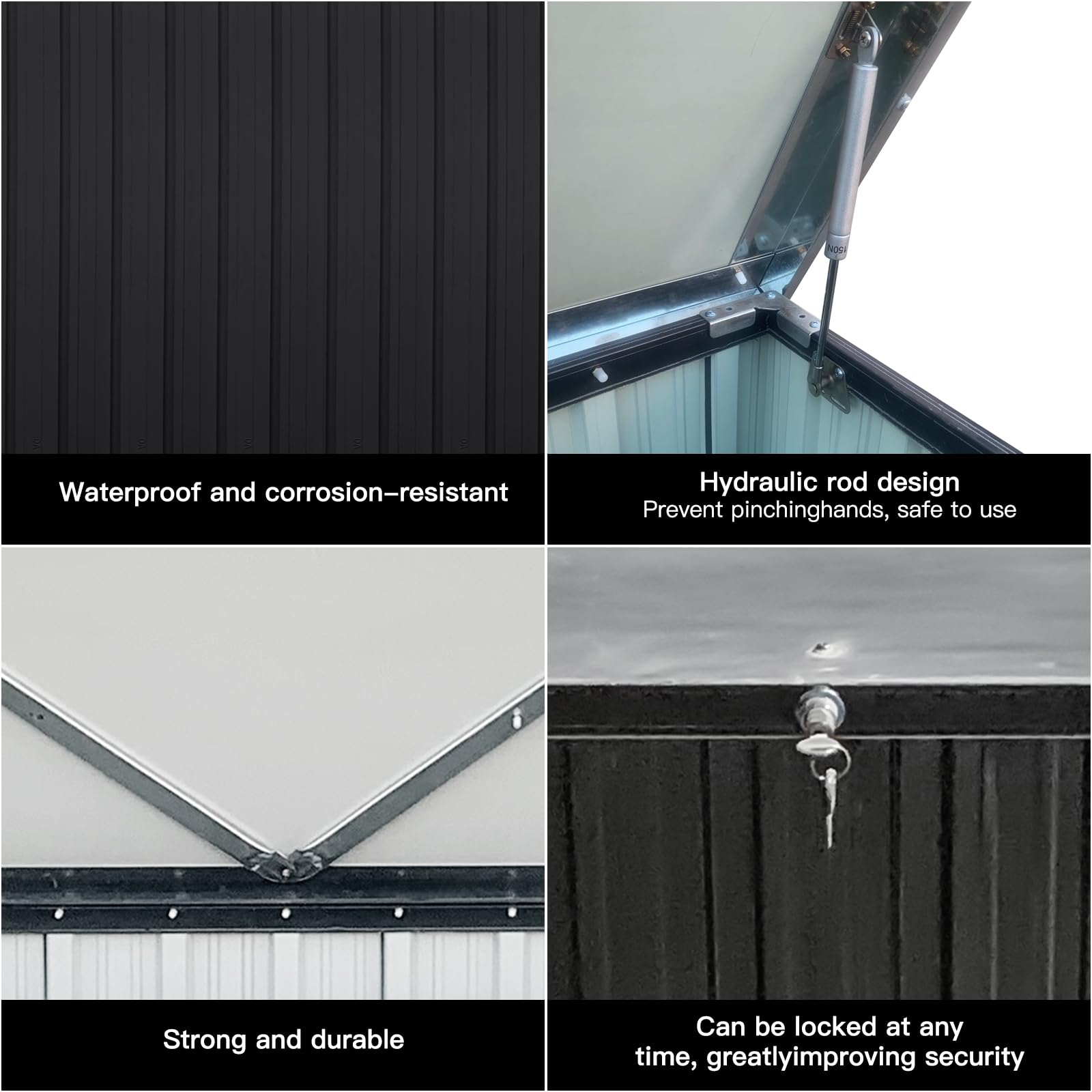 Outdoor Storage Box, 344 Gallon Metal Deck Boxes Waterproof