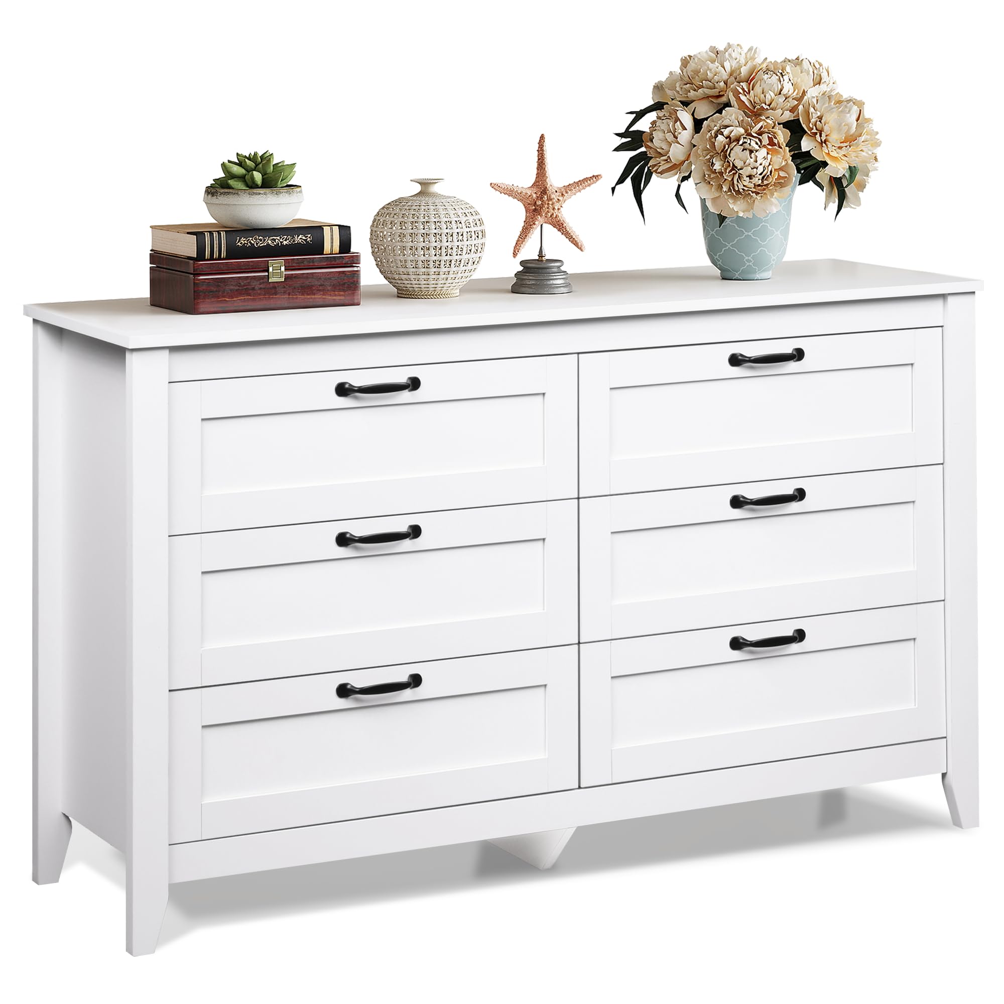 6 Drawer Dresser, Retro Chest of Drawers with Metal Handle, Double Wood Dresser