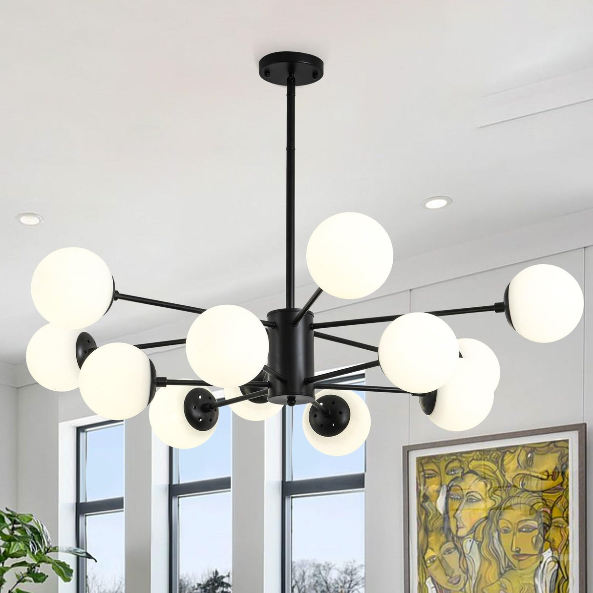 Matte Black 12-light Sputnik Chandelier 8-light