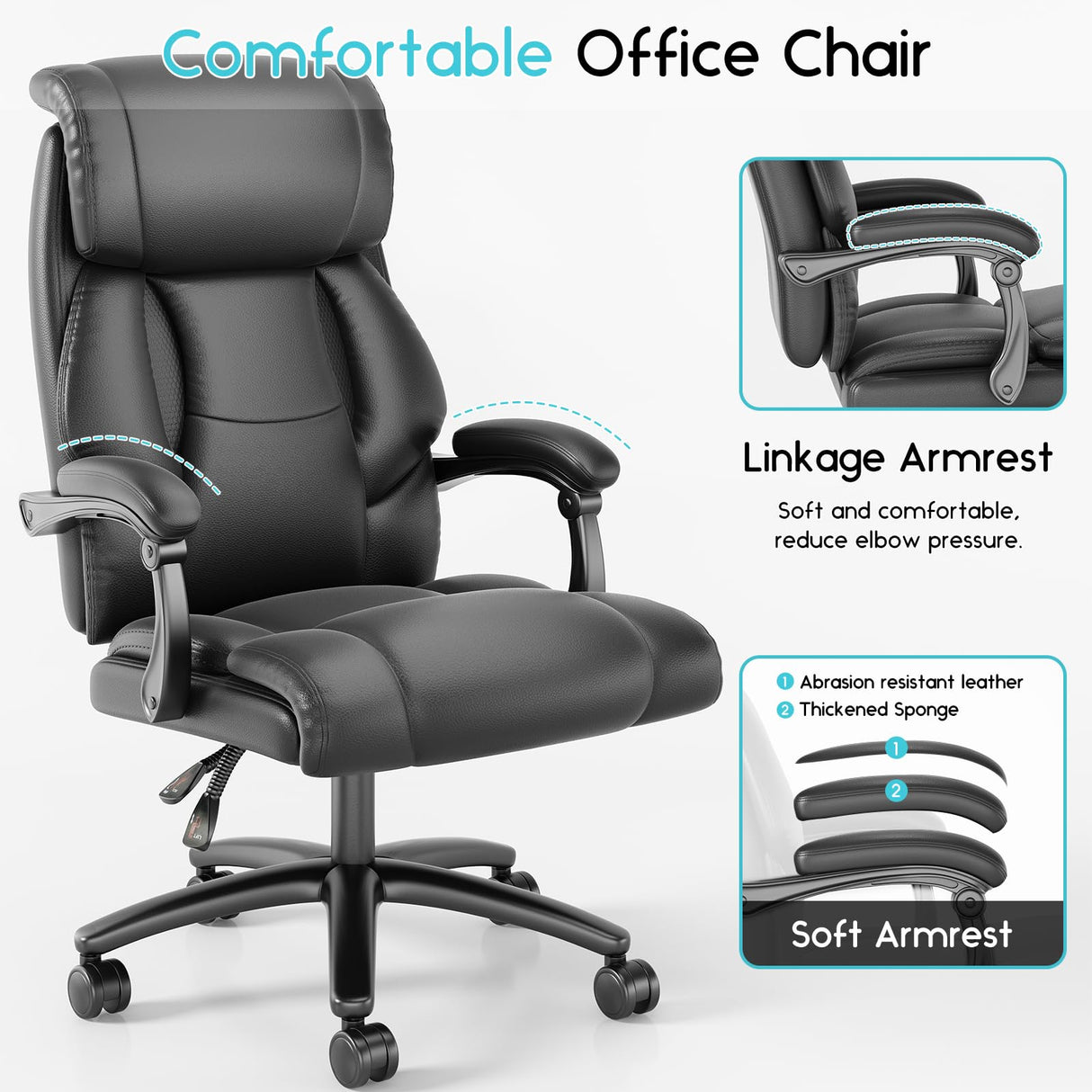 Reclining Office Chair, High Back Executive Office Chair 400lbs, Leather Home Office Desk