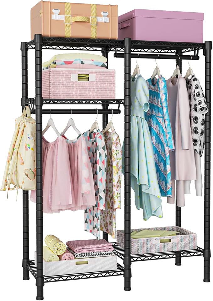 F1 Garment Rack for Kids, Baby, Students, and Children's Room, 4 Tiers Freestanding and Portable Heavy Duty Closets