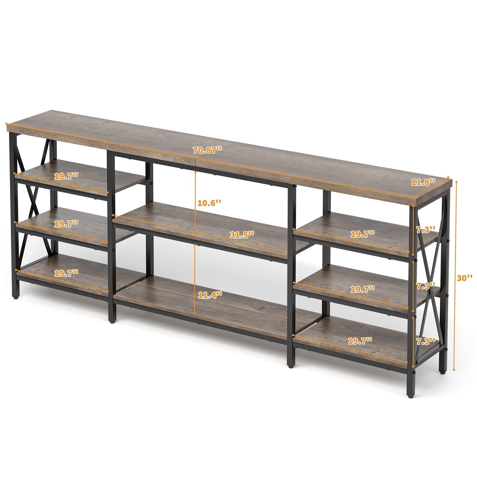 70 Inch Console Table, Extra Long & Sturdy Entryway Table with Metal,