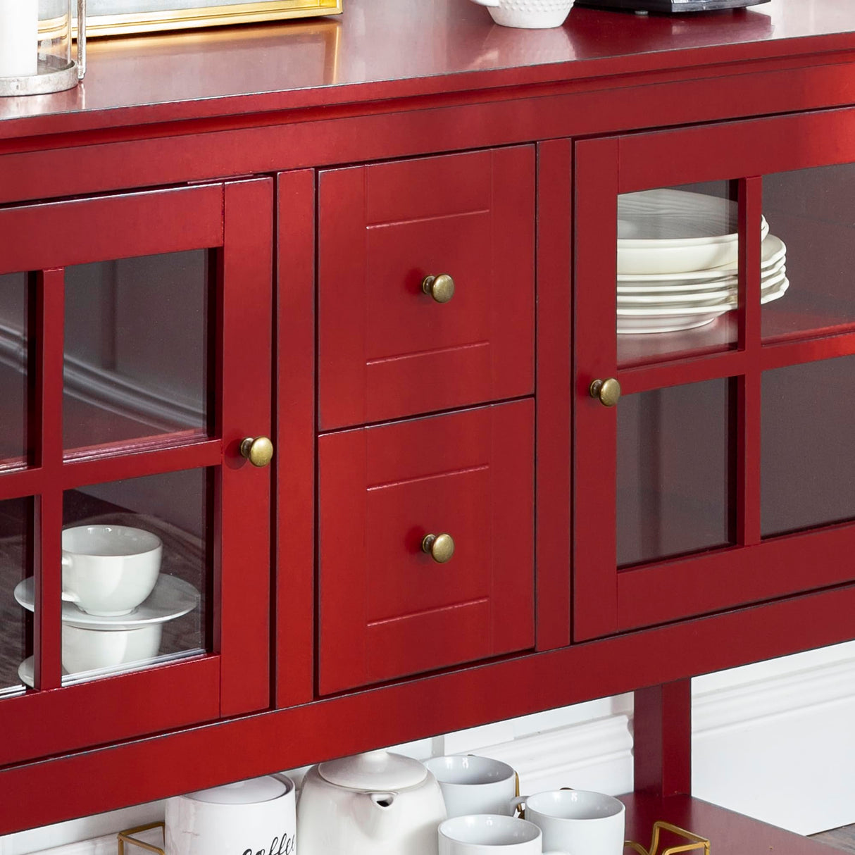 Charlotte Classic Glass Door Storage Buffet, 52 Inch, Red