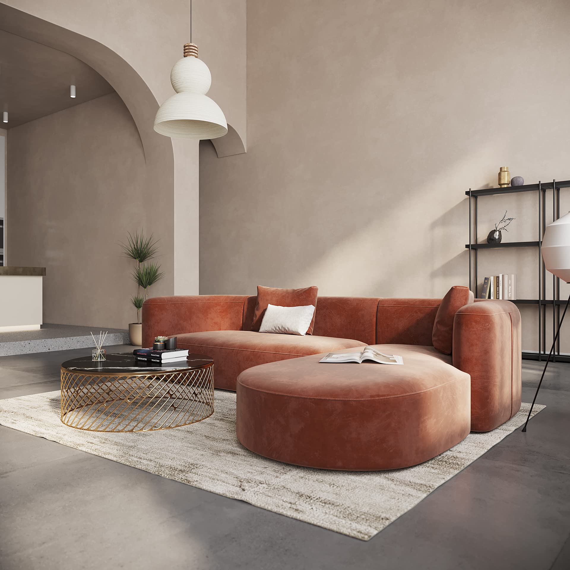 Luxury Modern Tight Curved Back Velvet Sofa, Minimalist Style Comfy Couch