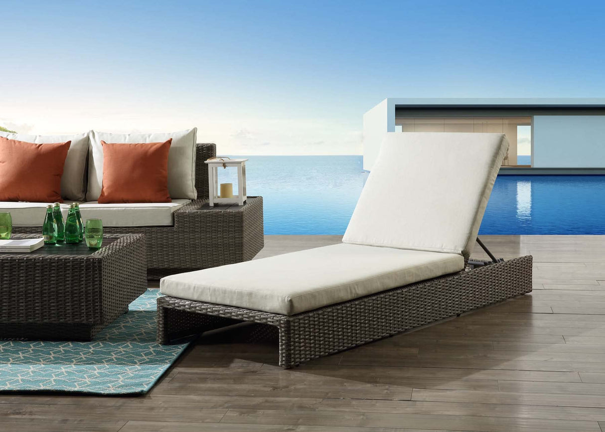 Furniture Adjustable Patio Lounge with Cushions, Beige and Gray
