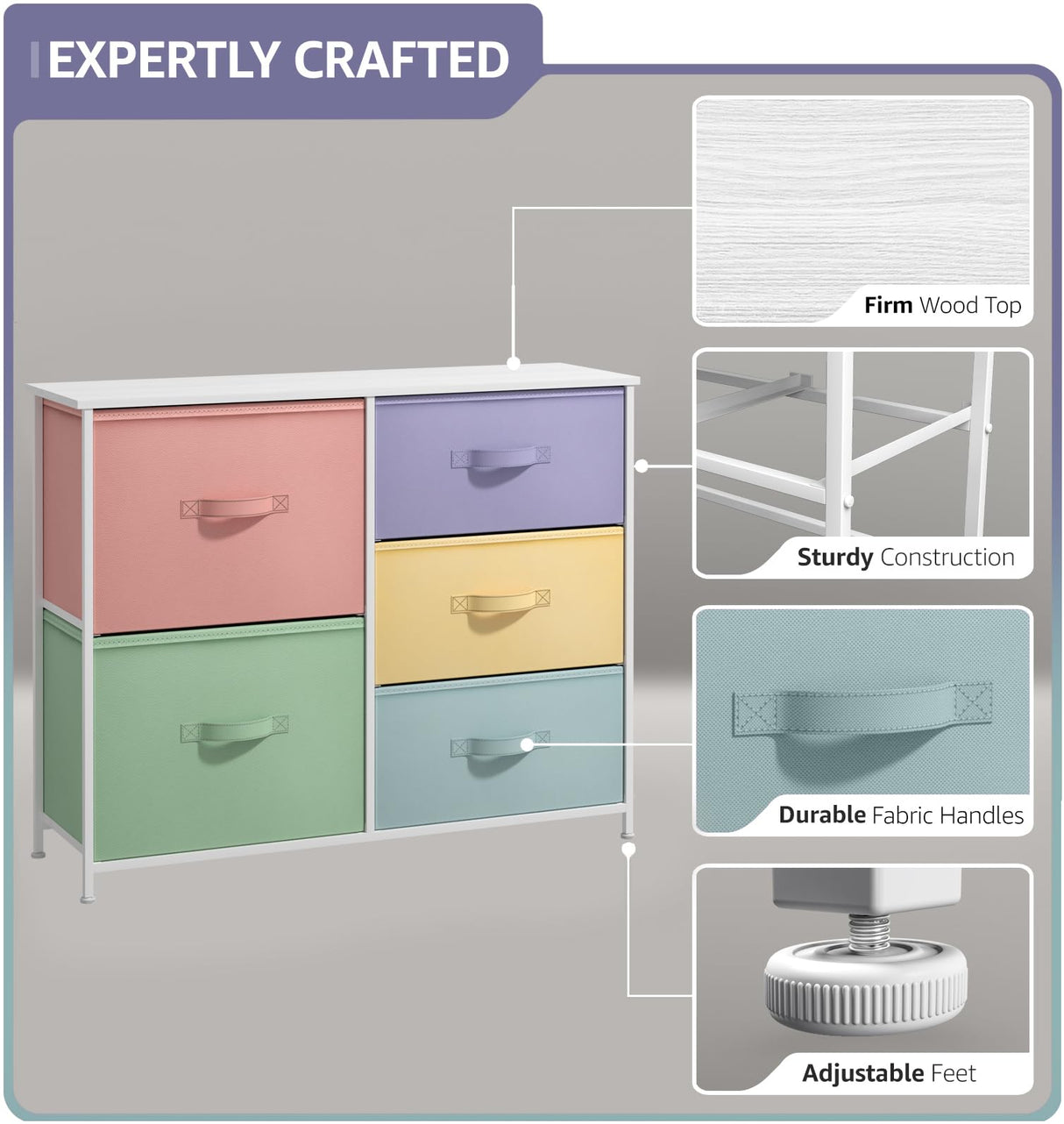 Kids Dresser with 5 Drawers - Storage Chest Organizer Unit with Steel Frame,