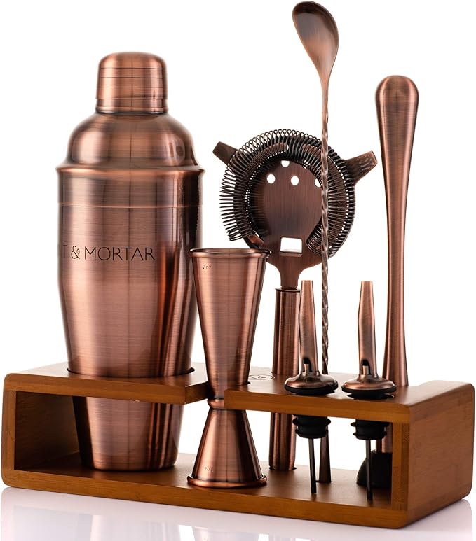 Cocktail Shaker Set, 7-Piece Bartender Kit with Stand, 24oz Martini Shaker Bottle Stainless