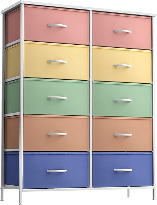 Kids Dresser with 10 Drawers - Storage Unit Organizer Chest for Clothes - Bedroom