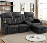 Recliner Sofa Set, 4 Seater Double Reclining Sofa with 2 Pieces Recliner Chair