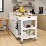 Kitchen Island Cart with Storage, Rolling Bamboo Kitchen Cart on Wheels