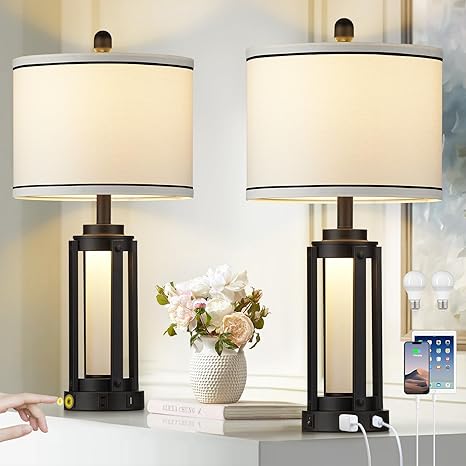 Modern Table Lamps, Industrial 3-Way Dimmable Bedside Lamp