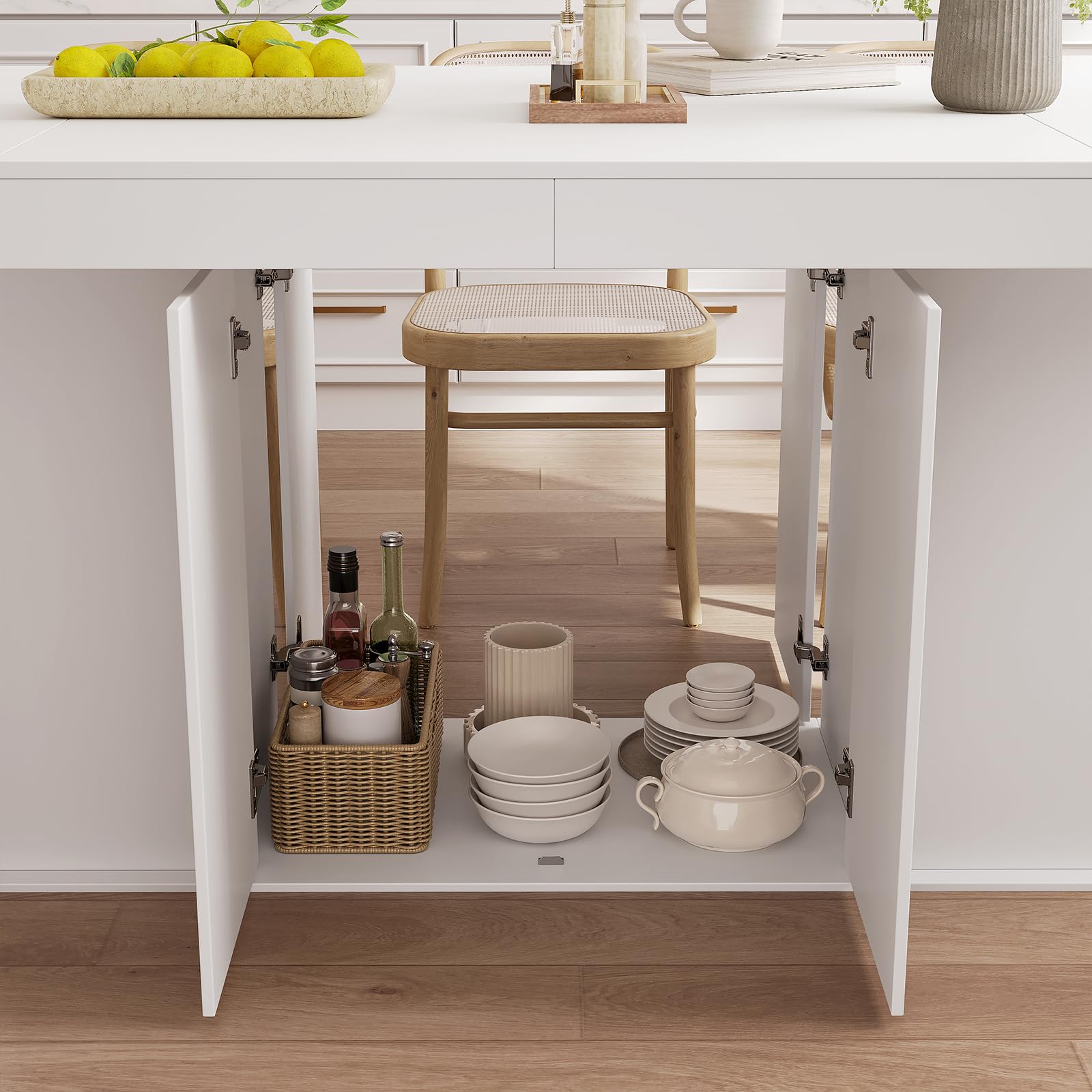 78" Counter Height Dining Table for 6-8 People with Storage Cabinet