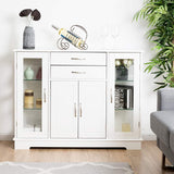 Sideboard Buffet Server Storage Cabinet W/ 2 Drawers, 3 Cabinets and Glass Doors