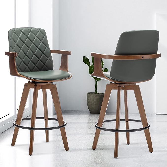 Bar Stools Set of 2, Upholstered Faux Leather Counter Height Bar Stools