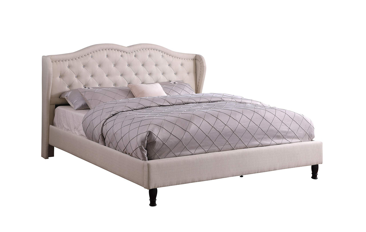 Premiere Curved Classics Cloth Light Beige Linen 51" Tall Headboard Platform Bed with Slats King - 019